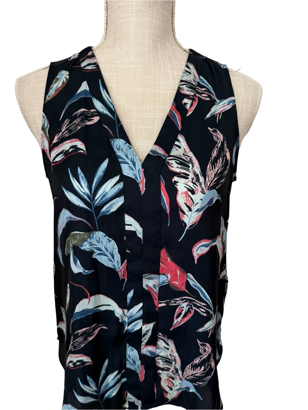 Banana Republic Black Top with Blue and Pink Brushstroke Print